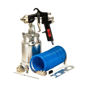 FUBAG Набор пневмоинструмента Basic S1000 3 предмета карт. коробка (Краскораспылитель с нижним бачком 1 л, спиральный шланг 5 м,  дополнительного сопло 2 мм с воздушной головкой и иглой)