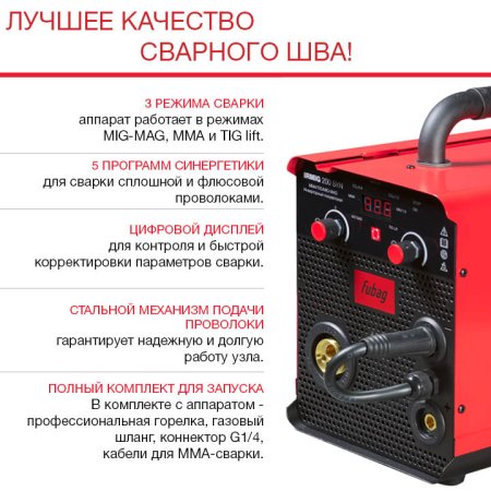 FUBAG Сварочный полуавтомат IRMIG 200 SYN с горелкой 250 А 3 м в комплекте в Новокузнецке фото