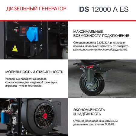 Дизельный генератор FUBAG DS 12000 A ES с электростартером и коннектором автоматики в Новокузнецке фото