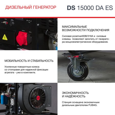 Дизельный генератор (трехфазный) FUBAG DS 15000 DA ES с электростартером и коннектором автоматики в Новокузнецке фото